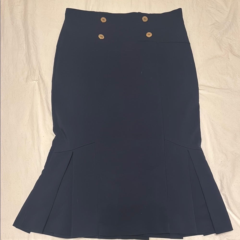 Elegant Navy Blue Pleated Trumpet Women's Skirt